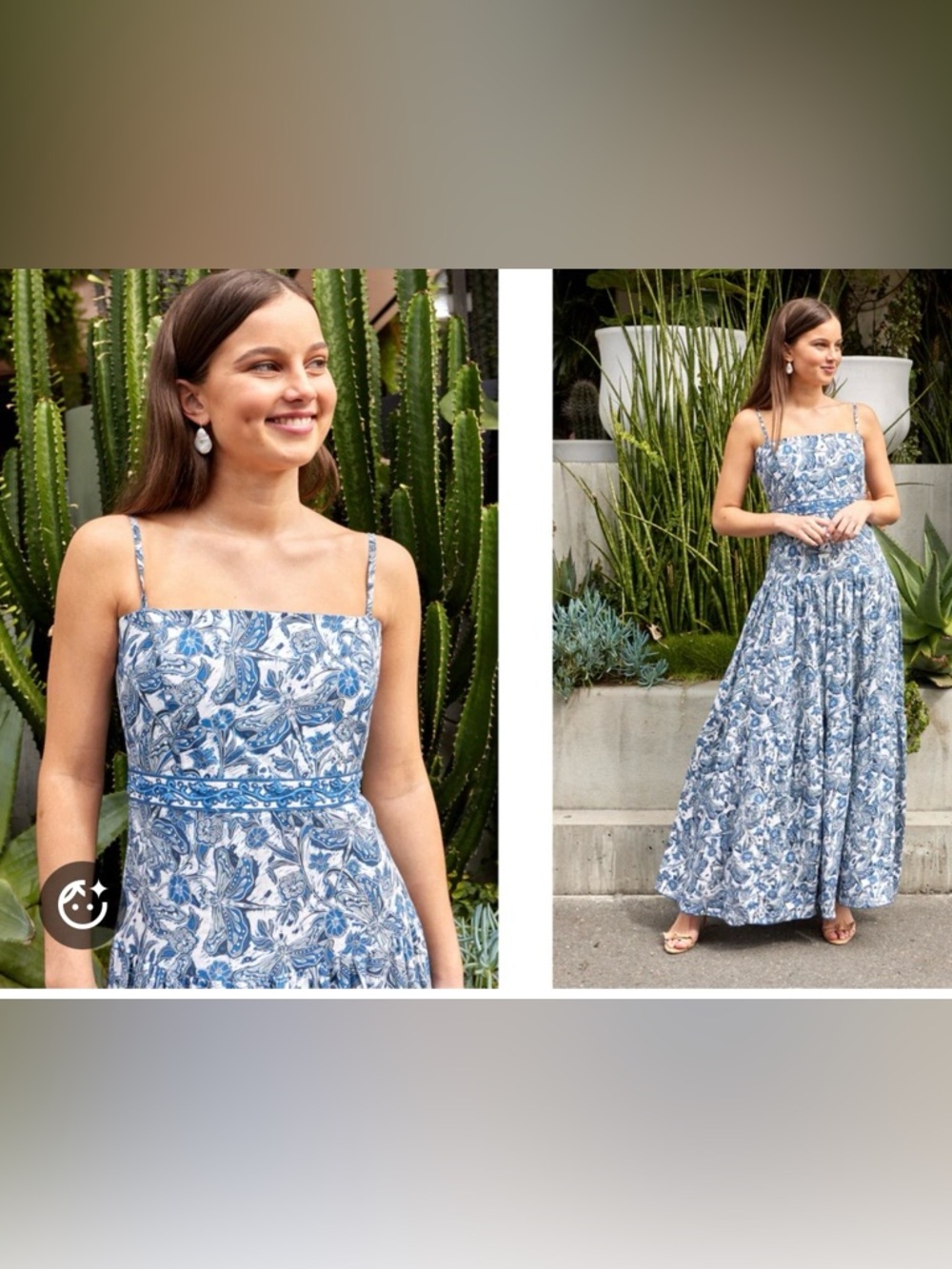 Agua by Agua Bendita Lima Spaghetti Printed Straps Linen Maxi Dress. - Picture 2 of 8